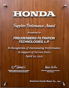 Freudenberg Filtration Technologies maintains prime service parts supplier status for Honda